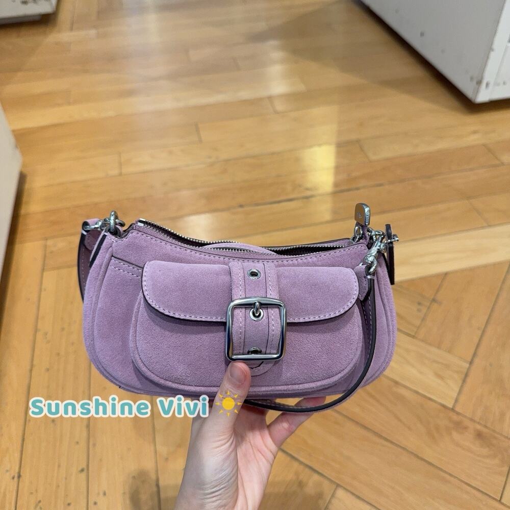 NWT Coach Ashton Mini Shoulder Bag Suede Leather CDB12 Silver/Light Violet
